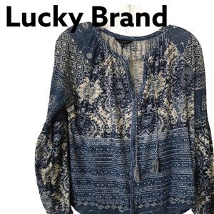 Lucky Brand Boho Peasant Blouse Blue L
